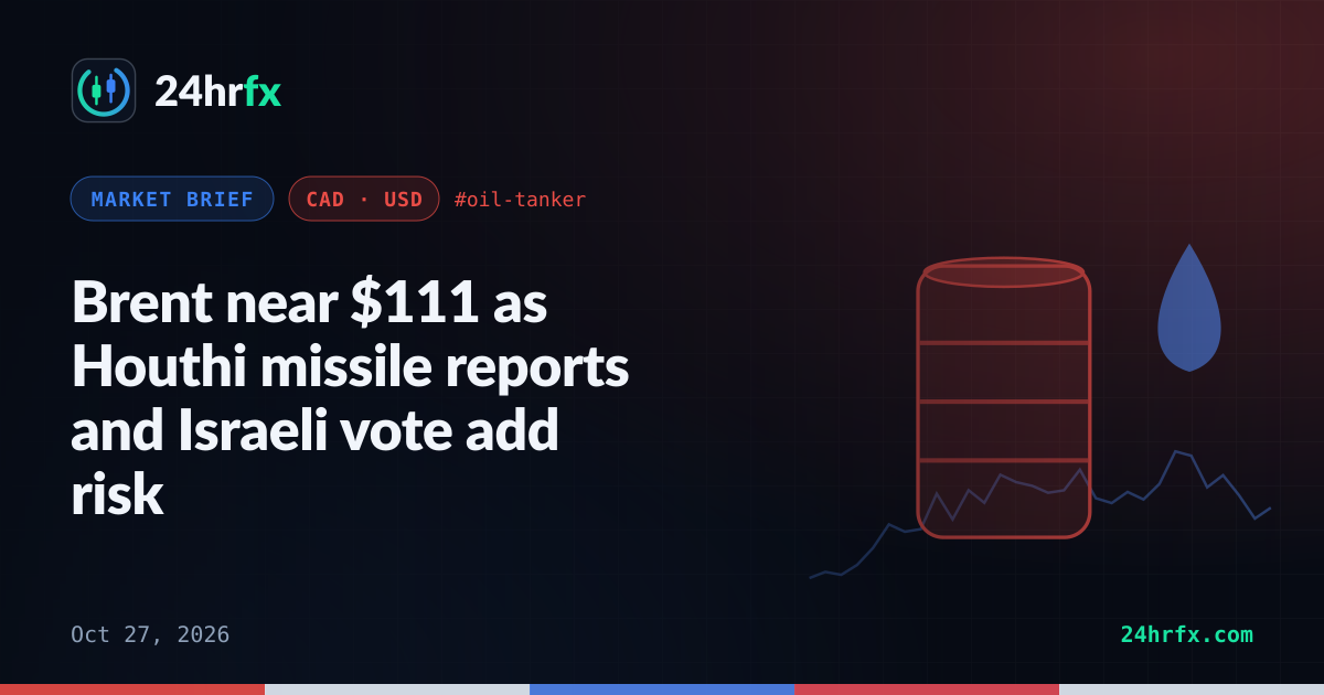 Brent near $111 as Houthi missile reports and Israeli vote add risk