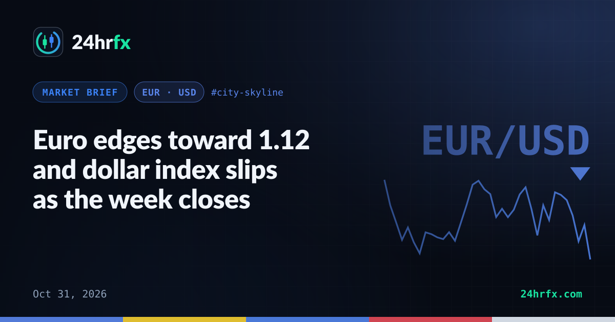 Euro edges toward 1.12 and dollar index slips as the week closes