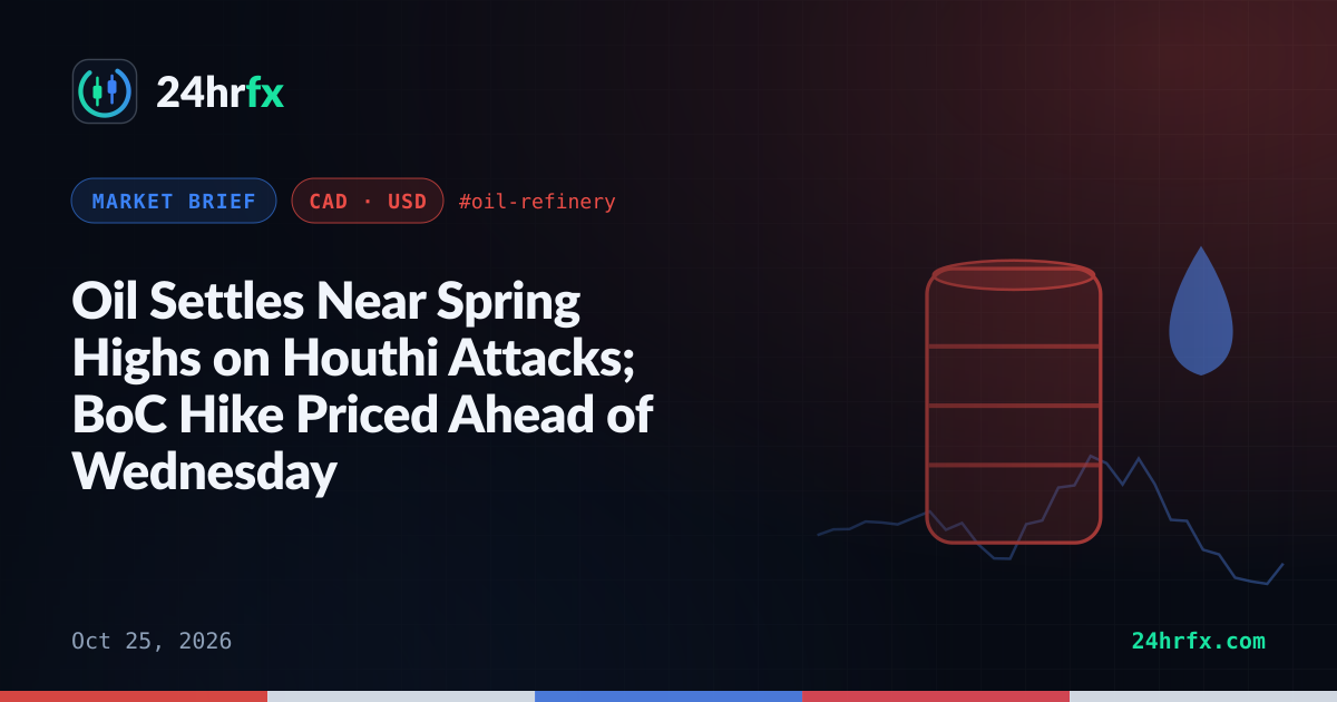Oil Settles Near Spring Highs on Houthi Attacks; BoC Hike Priced Ahead of Wednesday